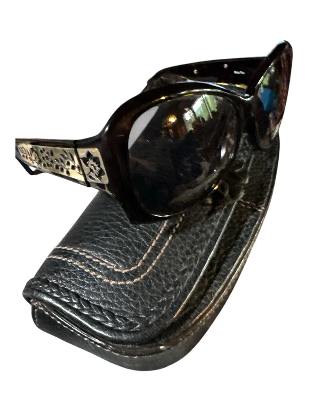 Brighton “Mira Flor” Vintage Black Sunglasses w/Silver Accents& AfterMarket Case